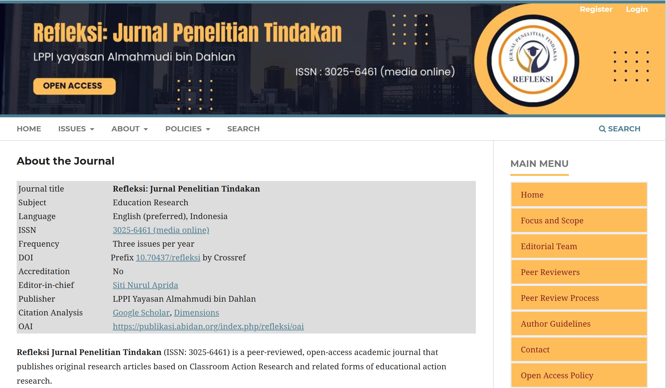 Refleksi: Jurnal Penelitian Tindakan